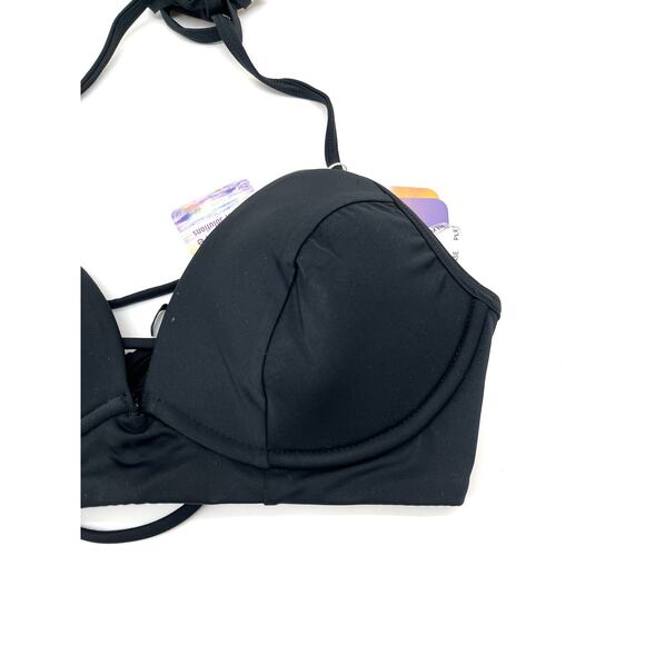 Coco Rave Underwire Black Wild & Fringe Lace Up Black Bikini Top Small 32 C - Picture 2 of 4